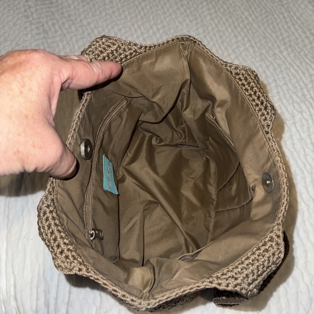 The Sak Crochet Satchel Shoulder Bag in Taupe Brown - Picture 3 of 7
